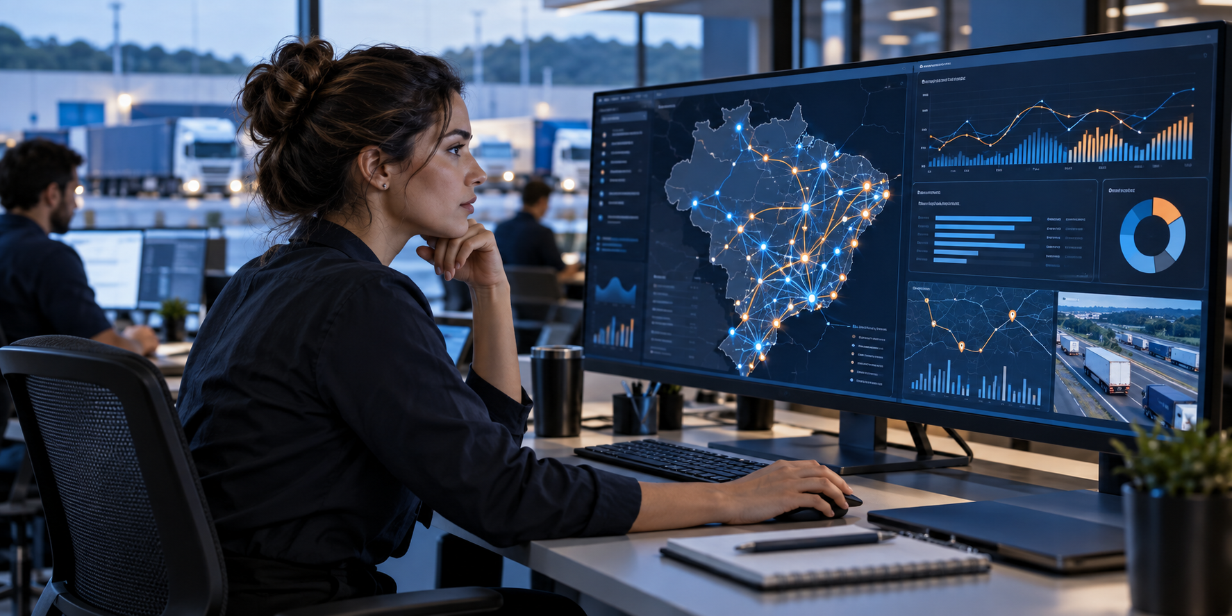 Analista explorando dados e conexões da operação com apoio de IA